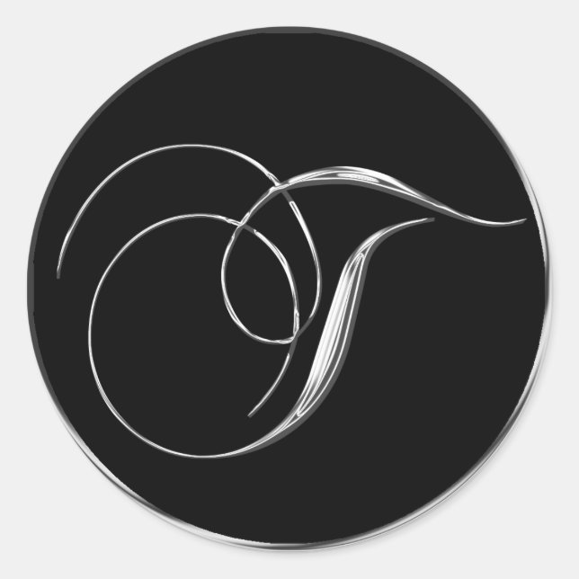 Sticker Rond Argent Et Noir Mariage Formel Monogramme T Sceau (Devant)
