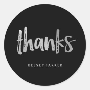 Sticker Rond Argent moderne de manuscrit et Merci noir
