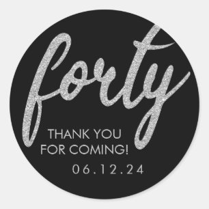 Sticker Rond Argent Noir 40 Anniversaire Merci Parties scintill