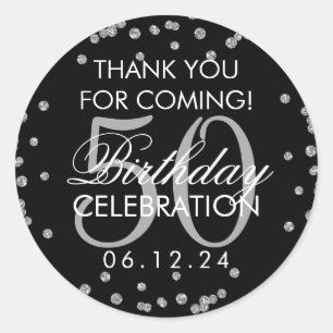 Sticker Rond Argent Noir 50e anniversaire Merci Confetti