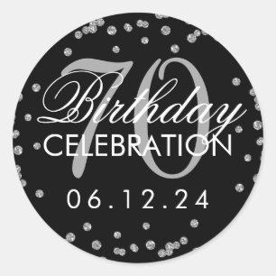 Sticker Rond Argent Noir 70e anniversaire Parties scintillant C