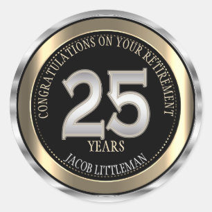 Sticker Rond Argent, Or et Noir - 25 ans