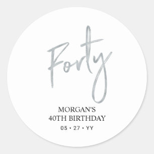Sticker Rond Argent Quarante 40e anniversaire Favor Merci