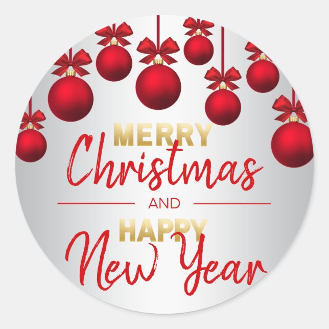 Sticker Rond Argent rouge Joyeux Noël et Bonne Année (Devant)