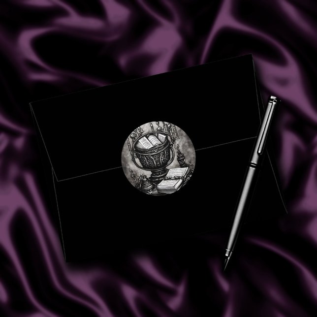 Sticker Rond Argent Steampunk Cauldron Spellbooks et Potions (Créateur téléchargé)