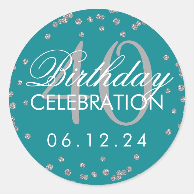Sticker Rond Argent Turquoise 40e anniversaire Faux Parties sci (Devant)