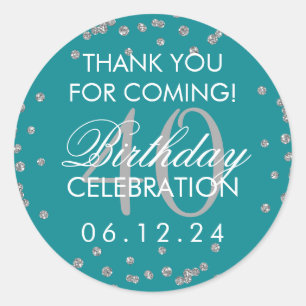 Sticker Rond Argent Turquoise 40e anniversaire Merci Confetti