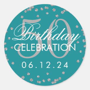 Sticker Rond Argent Turquoise 50e anniversaire Faux Parties sci
