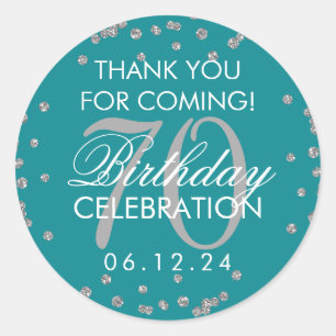 Sticker Rond Argent Turquoise 70e anniversaire Merci Confetti