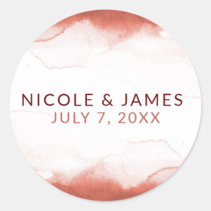 Sticker Rond Argile Rouille Rouge Aquarelle Mariage Moderne Chi