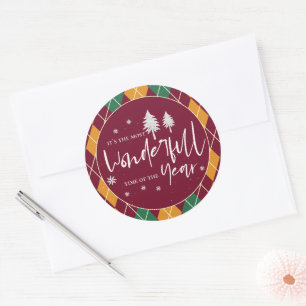 Sticker Rond Argyle Jaune Orange Vert Joyeux Noël