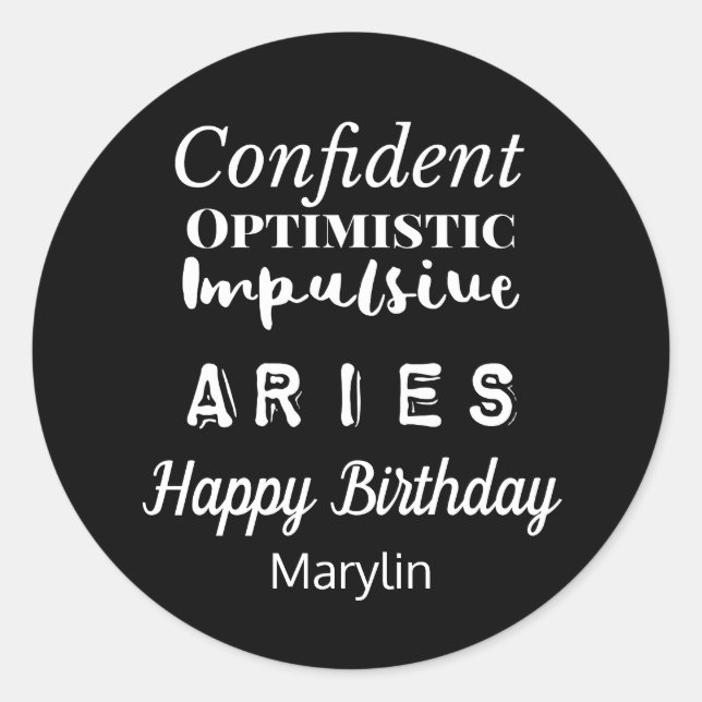 Sticker Rond Aries Zodiac Caractéristiques amusantes Anniversai (Devant)