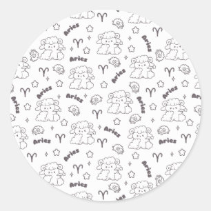 Sticker Rond Aries Zodiac Elegance - Art Line Bunny & Ram
