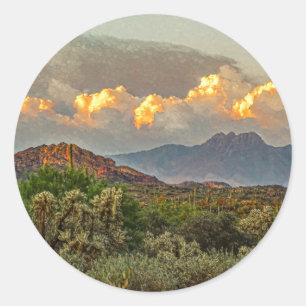 Sticker Rond Arizona Four Peaks Mountain Colorful Clouds Sunset