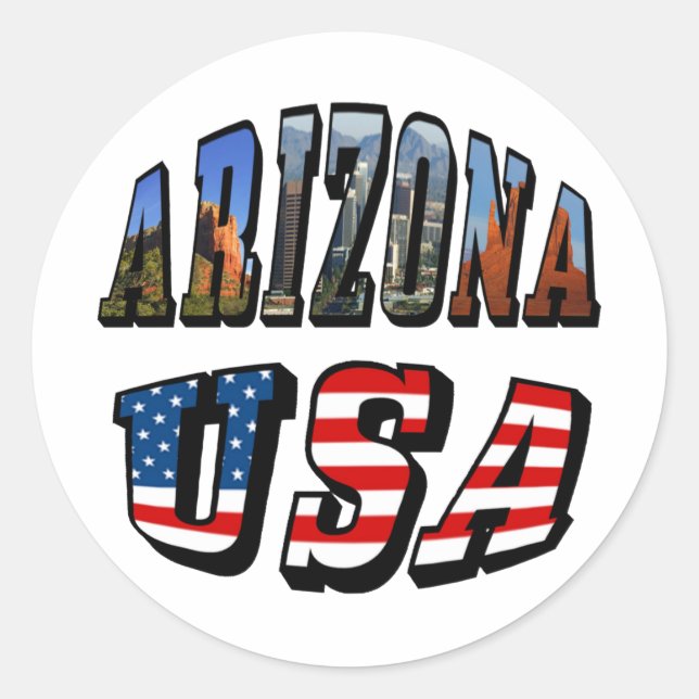 Sticker Rond Arizona Picture et USA Flag Text (Devant)