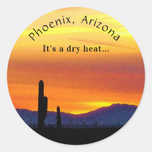 Sticker Rond Arizona Sunset Orange Saguaro Cactus Chaleur sèche