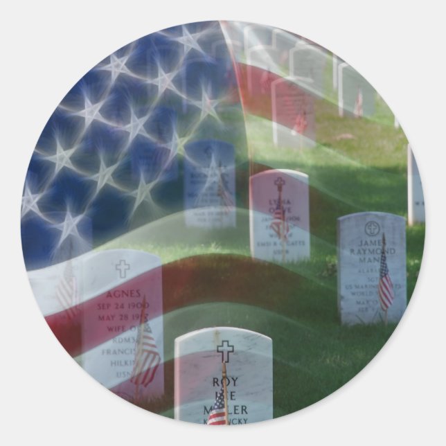 Sticker Rond Arlington National Cemeemetery, drapeau américain (Devant)