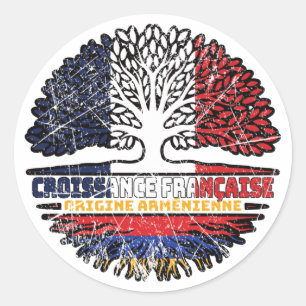 Sticker Rond Arménienne Arménie Français Drapeau Des Racines D'