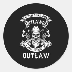 Sticker Rond Armes à crâne hors-la-loi Cowboy Occidental tir ca