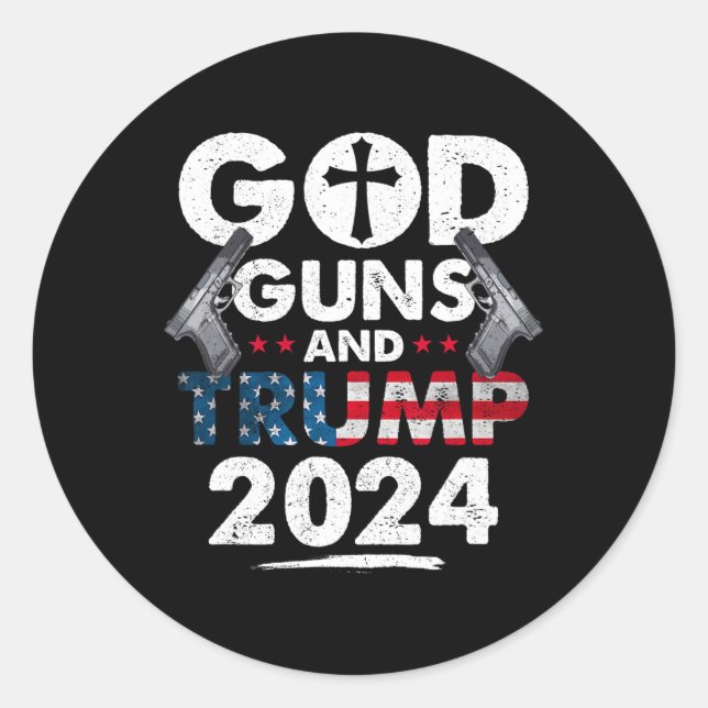 Sticker Rond Armes À Feu Et Trump Drapeau Américain 2024 (Devant)