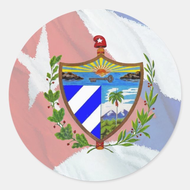 Sticker Rond Armoiries de Cuba sur le drapeau cubain (Devant)