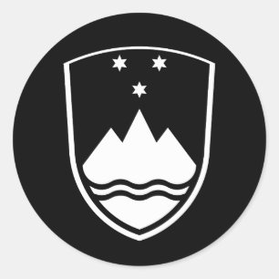 Sticker Rond Armoiries de Slovénie, simple, noir et blanc