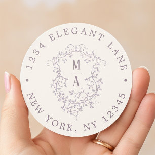 Sticker Rond Armoiries florales classiques de lavande Adresse d