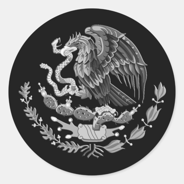 Sticker Rond Armoiries mexicaines argentées, aigle du Mexique (Devant)