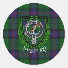 Sticker Rond Armstrong Scottish Clan Tartan & Crest