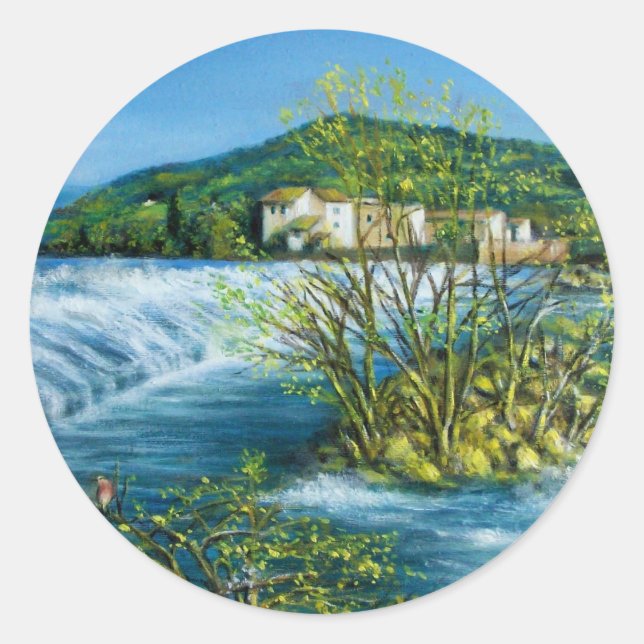 Sticker Rond ARNO RIVER À ROVEZZANO Florence Paysage toscan (Devant)