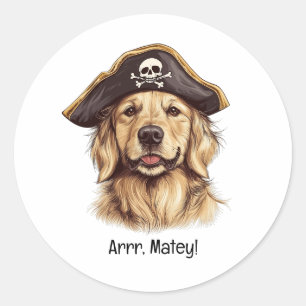 Sticker Rond Arr Matey Pirate Golden Retriever Chien Crâne