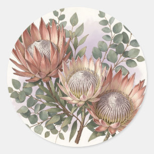 Sticker Rond Arrangement botanique d'eucalyptus et de protée ro