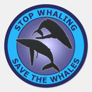 STICKER ROND ARRÊTER LA BALEINE SAUVER LES BALEINES