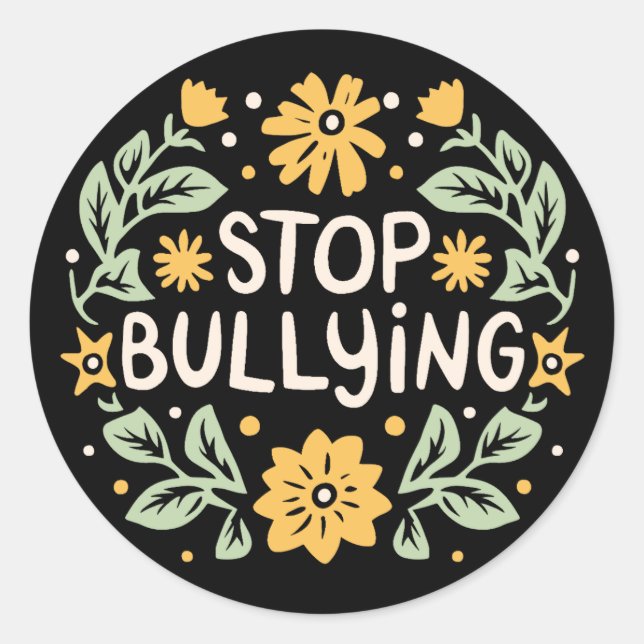 Sticker Rond Arrêter l'intimidation des citations florales rétr (Devant)