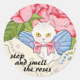 Sticker Rond Arrêtez et sentez l'autocollant de roses