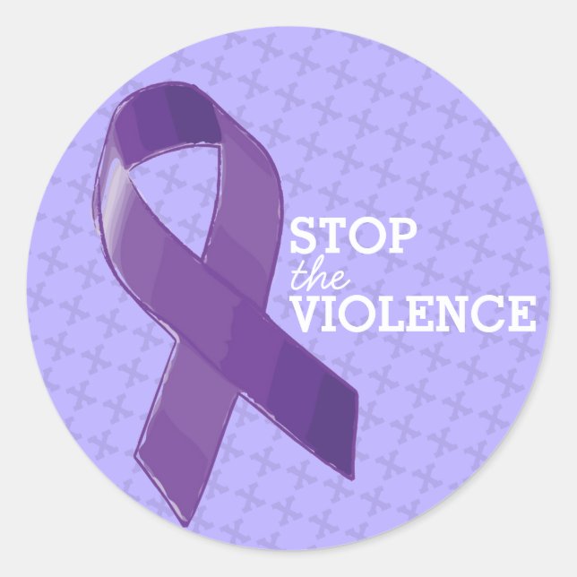 Sticker Rond Arrêtez la violence avec le ruban pourpre (Devant)