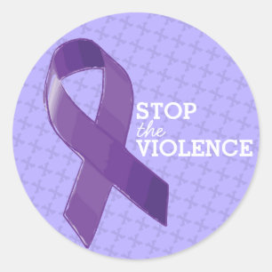 Sticker Rond Arrêtez la violence avec le ruban pourpre