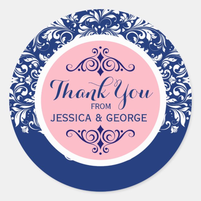 Sticker Rond Arrière - plan bleu dentelle blanche Accent rose M (Devant)