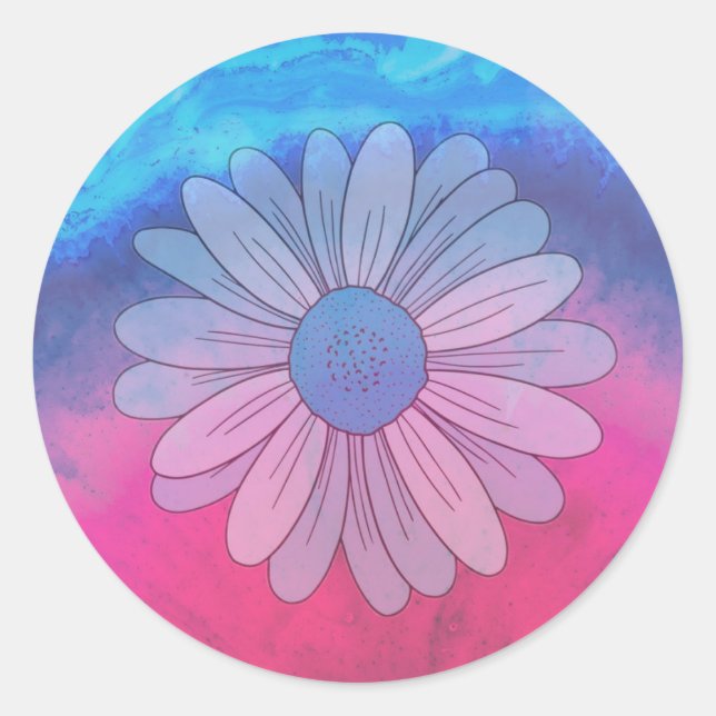 Sticker Rond Arrière - plan bleu et rose (Devant)