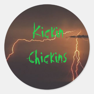 Sticker Rond Arrière - plan de la foudre, poulets Kickin