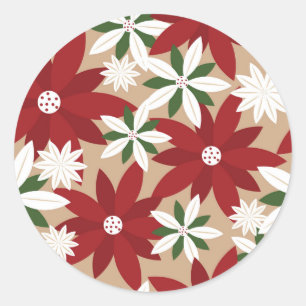 Sticker Rond Arrière - plan de Noël Poinsettia