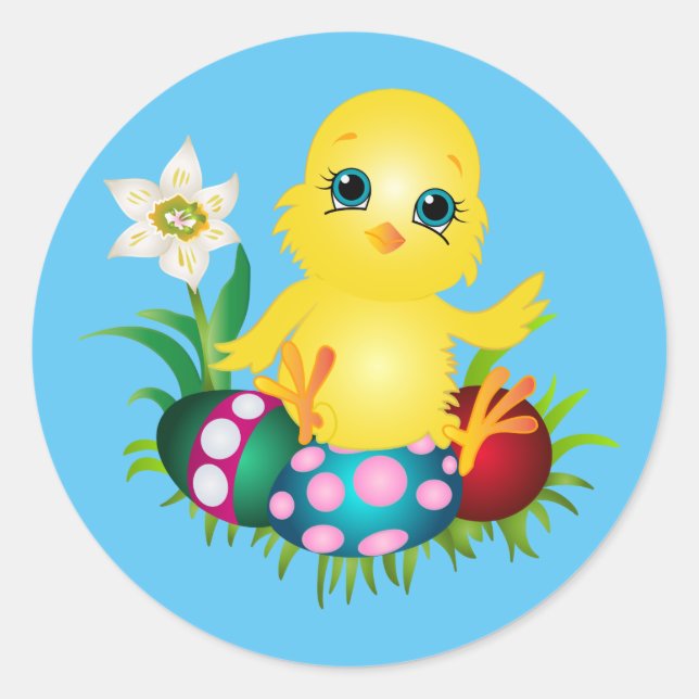 Sticker Rond Arrière - plan de poulet de Pâques (Devant)