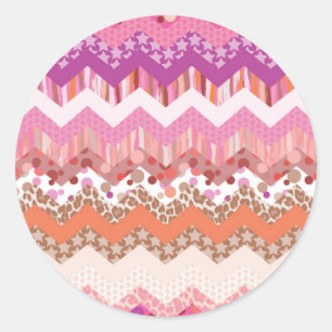 Sticker Rond Arrière - plan de zigzag rose