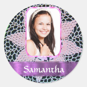 Sticker Rond Arrière - plan photo en dentelle rose