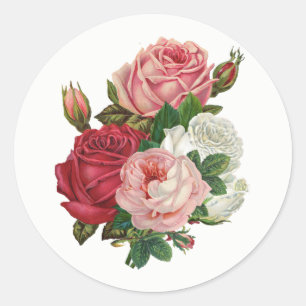 Sticker Rond Arrière - plan Rose-Blanc de chou vintage