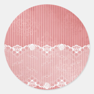 Sticker Rond Arrière - plan rose et blanc avec dentelle noire