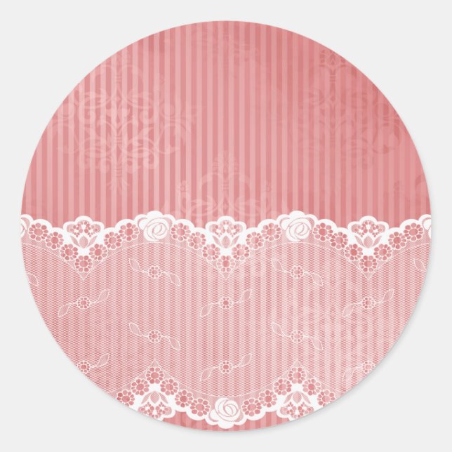 Sticker Rond Arrière - plan rose et blanc avec dentelle noire (Devant)