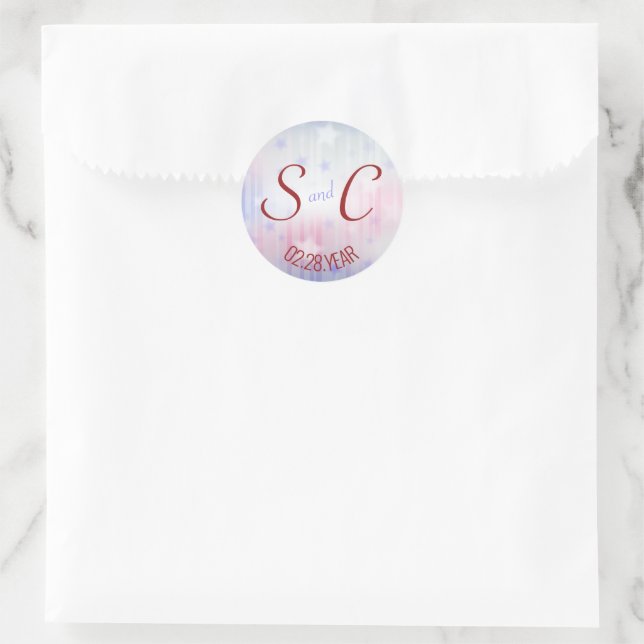 Sticker Rond Arrière - plan rouge blanc et bleu premier initial (Sac)
