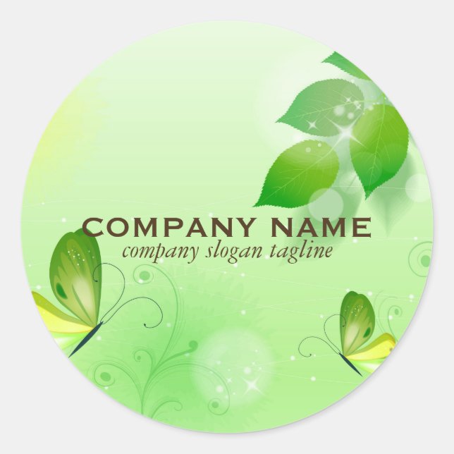 Sticker Rond Arrière - plan vert printemps avec papillon (Devant)