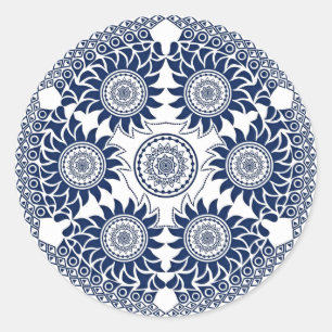 Sticker Rond Arrondi bleu ornemental